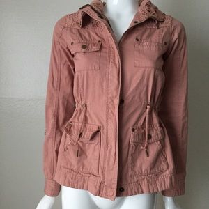 Pink lace hooded utility jacket